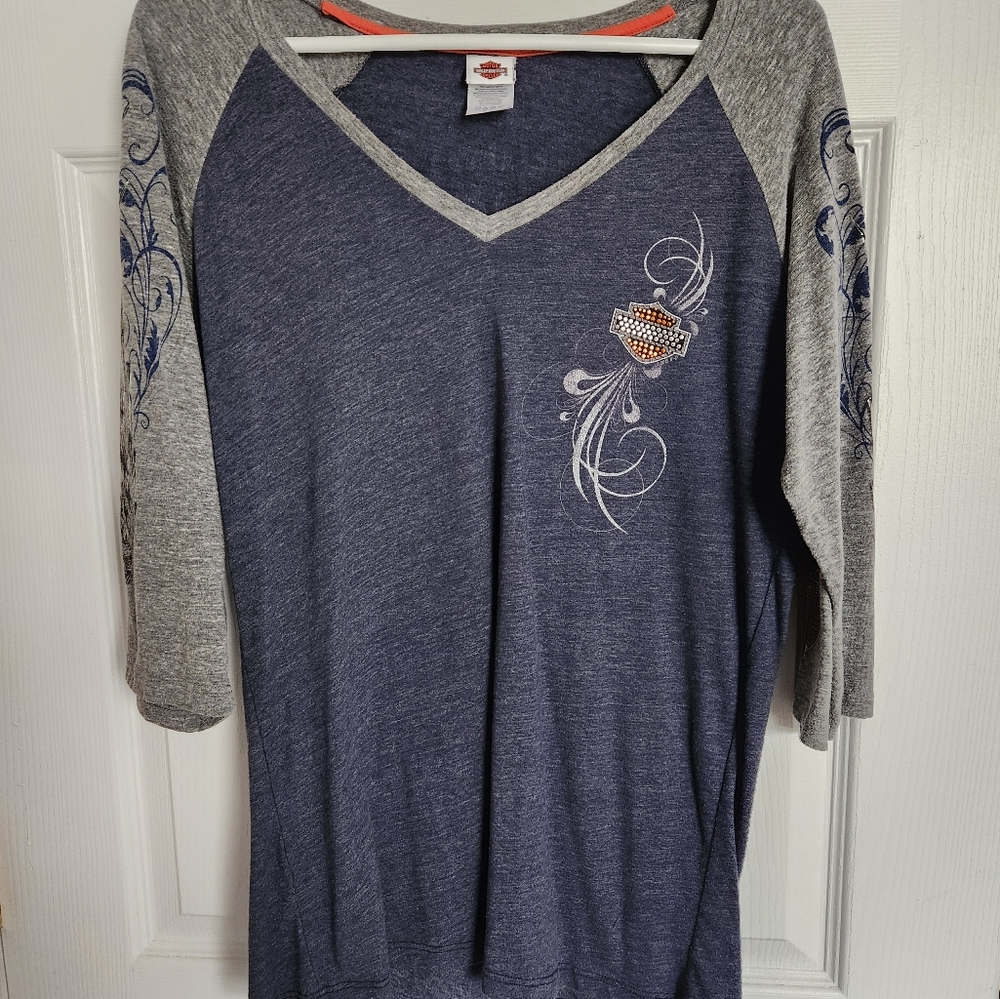 Womens Harley Davidson XL Adorable Motorcycle Shirt Jewels Girlie Poshy Cute